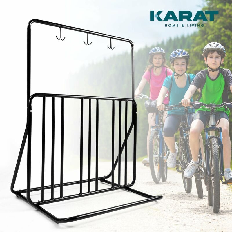 Karat - Supports pour vélos Tony Porte-vélos Grille métallique Extérieur Avec 3 crochets doubles pour accessoires