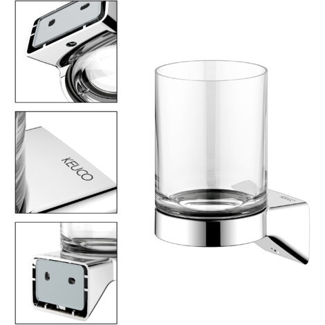 Support pour verre à dents KEUCO Rose à coller ou à percer, chrome poli et cristal, porte-verre pour salle de bains, kit de collage inclus, porte-brosse à dents, fixation murale