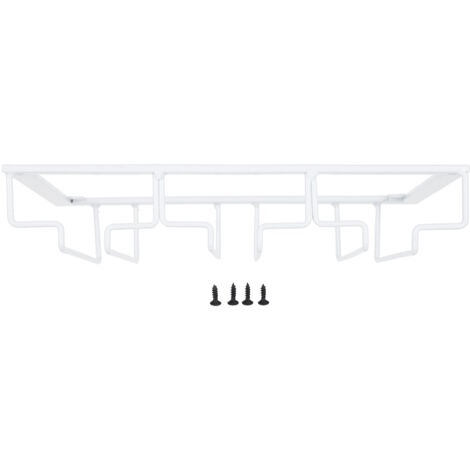 Support pour verres à vin sous le meuble, support pour verres à pied, cintre de rangement, organisateur en métal pour Bar et cuisine, 3 fentes 30x22.5cm, blanc