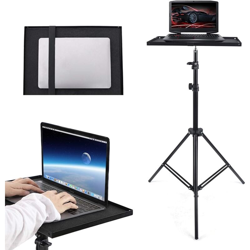 Support pour vidéoprojecteur en acier - Trépied pour ordinateur portable - Noir - Hauteur réglable de 60 cm à 190 cm