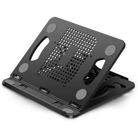 Support réglable pour ordinateur portable, en métal, pliable et portable, avec système de dissipation de la chaleur, compatible avec les ordinateurs de bureau et portables - noir