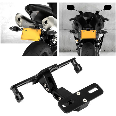 Support réglable télescopique en alliage d'aluminium avec éclairage LED pour plaque d'immatriculation de moto