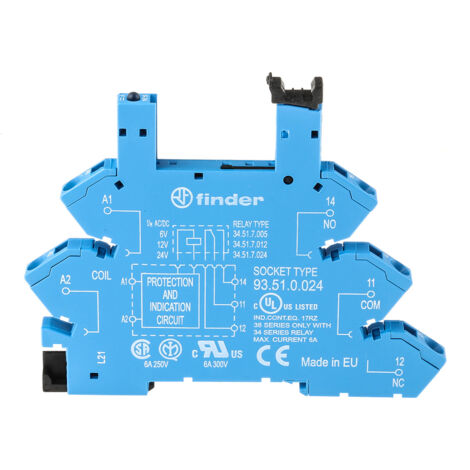 Support relais Finder série 93 5 contacts, Rail DIN, 12V c.a. / V c.c., pour 34.51 ( Prix pour 1 )