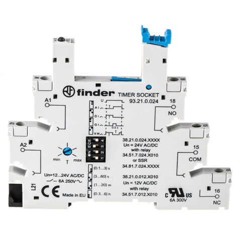 Support relais Finder série 93 5 contacts, Rail DIN, 12V c.a. / V c.c., pour Relais série 34.51 ( Prix pour 1 )
