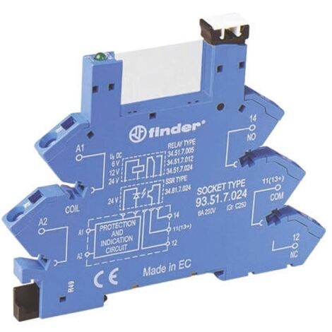 Support relais Finder série 93 5 contacts, Rail DIN, 250V c.a., pour 34.51, 34.81 ( Prix pour 1 )