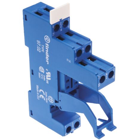 Support relais Finder série 97 8 contacts, Rail DIN, 250V c.a., pour Relais série 46.52 ( Prix pour 1 )