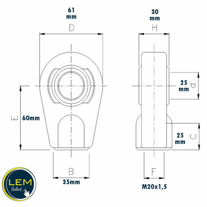 Lem Select - Support rotule Ø25 fileté M20x1,5