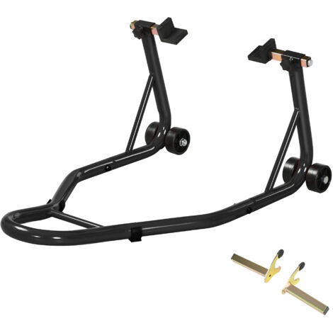 Support roue arrière moto sur roulettes avec bobine en U noir