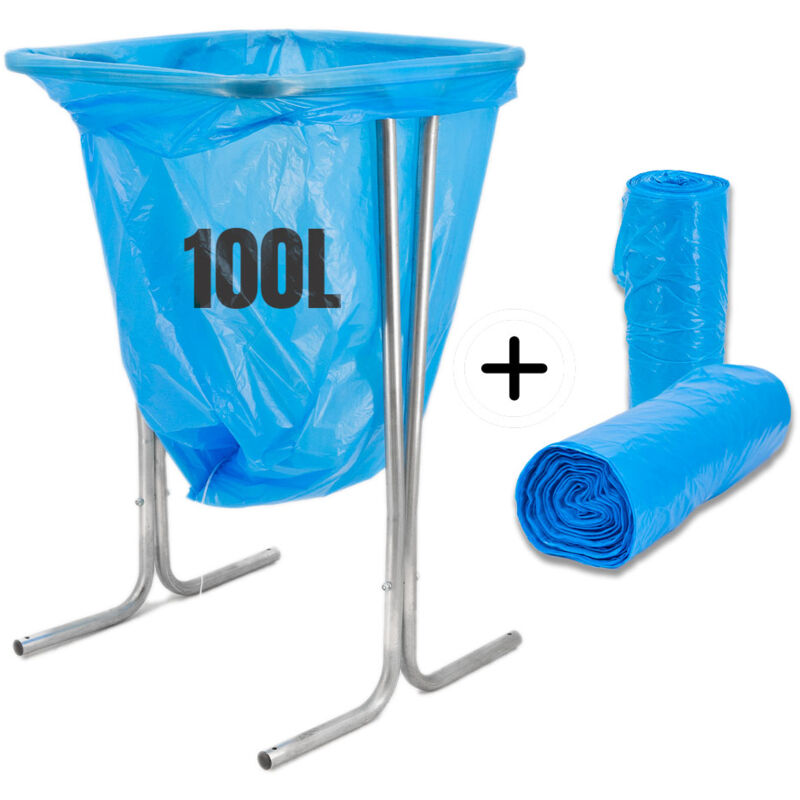 Support sac poubelle d'intérieur sur pied métal sans couvercle et sacs 100L