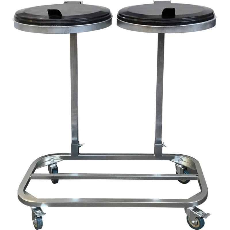 Support à Double Sac Poubelle avec Couvercle et 4 Roulettes Porte-sac Poubelle en Métal 120 litres Robuste en Acier Galvanisé Sac Jaune 120L