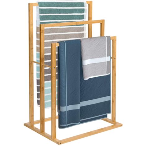 Support salle de bain cintre pour serviettes couvertures 3 TIGE autoportant BAMBOU