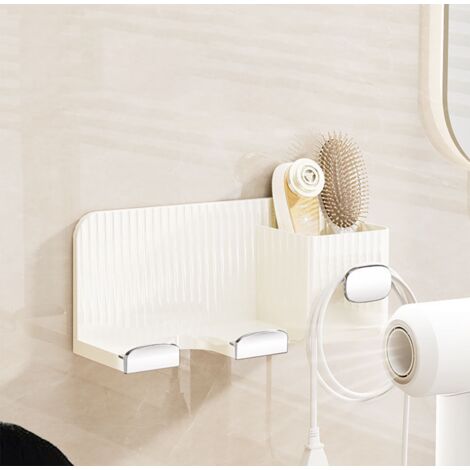 Support Seche Cheveux sans Percage Mural, Porte Seche Cheveux Mural sans Percage