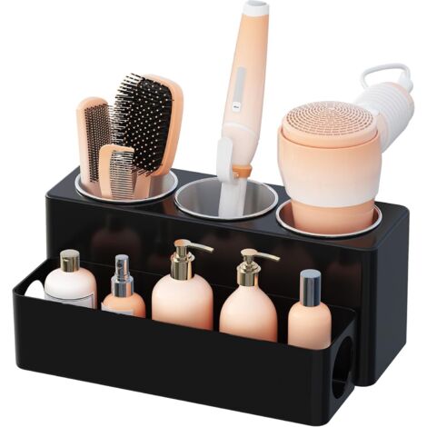 Support Seche Cheveux, Support pour Fer à Lisser, Rangement Brosse Cheveux, Porte Brosse Dents, Organisateur Salle de Bain, Bathroom Organizer, Rangement Maquillage Coiffeuse, Noir