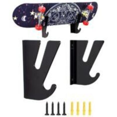 Support Skateboard, Acrylique Support Mural Skateboard avec Crochets de Rangement Porte Ski Mural pour Salon Garage Mur Affichage pour Skateboards Longboards Snowboards, 2 Pièces, Noir