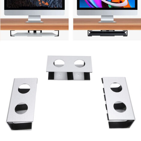 Support Sous Bureau Pour Laptop TV Box - Alliage d'Aluminium, Support Métallique à Accrocher avec Patins Anti-Rayure Gris (Lot de 3)