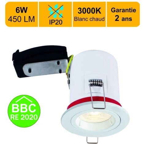 Lutece-Arc – Support spot encastrable GU10 6W 450lm – Norme BBC – Étanchéité à l'air – Protection thermique retardateur de flamme – Angle de diffusion 38°