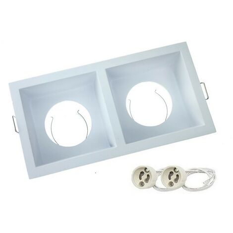 Support Spot Encastrable aluminium Blanc, pour ampoule GU10 x 2 rectangulaire - Digilamp