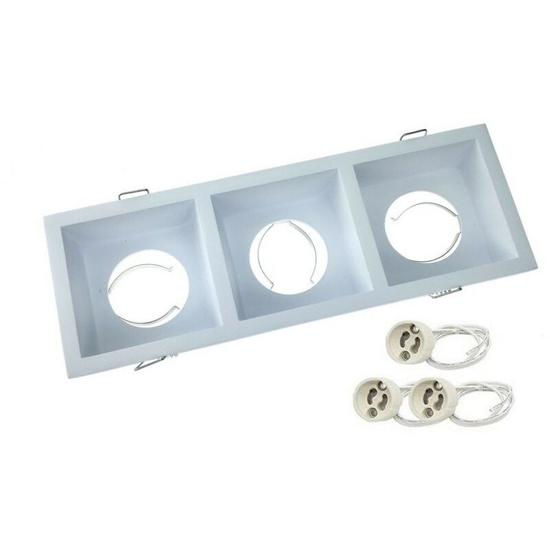 Support Spot Encastrable aluminium Blanc, pour ampoule GU10 x 3 rectangulaire - Digilamp