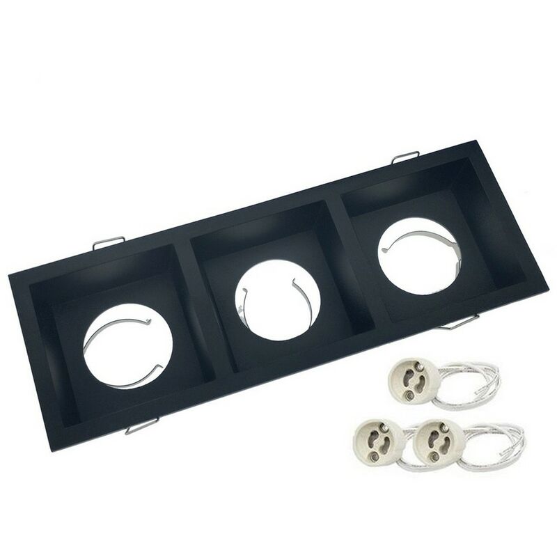 Support Spot Encastrable aluminium Noir, pour ampoule GU10 x 3 rectangulaire - Digilamp