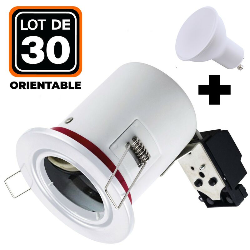 

Lote de 30 focos BBC orientables blancos + Bombilla GU10 5 W blanco neutro + Portalámparas