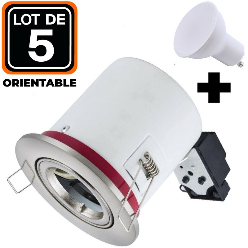 

Lot 5 Spots BBC Orientable INOX IP20 + Ampoule GU10 5W Blanc Neutre + Douille