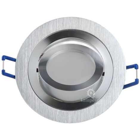 Support spot ronde encastrable orientable aluminium Sans douille + ampoule - Aluminium brillant