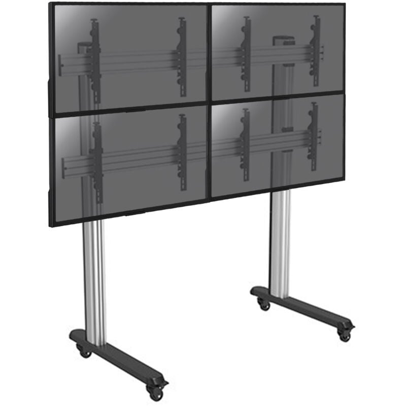 Support sur pieds mur d'images pour 4 écrans TV 45''-55'' - Hauteur 175cm - A roulettes