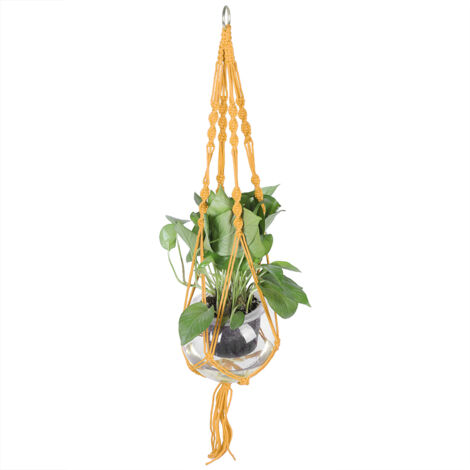Support suspendu en macramé pour plantes d'intérieur et d'extérieur, idéal pour suspendre plantes en pot et fleurs (jaune)