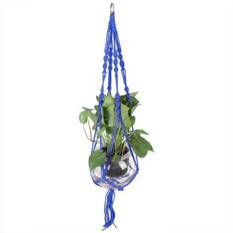 Support suspendu en macramé pour plantes d'intérieur et d'extérieur, pour suspendre plantes en pot et fleurs (bleu)