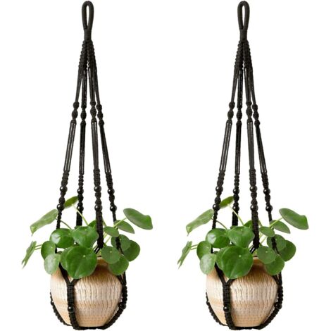 Support suspendu pour plantes tressé, Étagère de jardin, Panier suspendu pour intérieur – Livré avec 2 crochets – Déco bohème pour intérieur et extérieur – 1 pièce (Pot non inclus)
