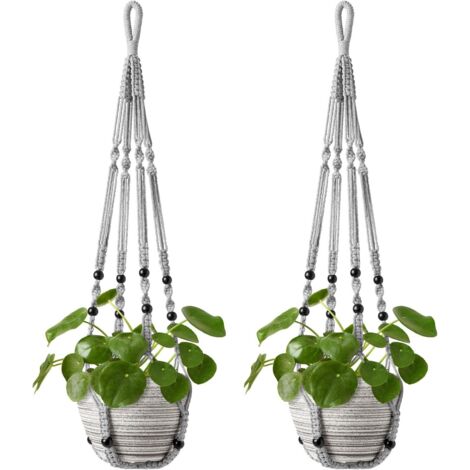 Support suspendu pour plantes tressé, Étagère de jardin, Panier suspendu pour intérieur – Livré avec 2 crochets – Déco bohème pour intérieur et extérieur – 1 pièce (Pot non inclus)