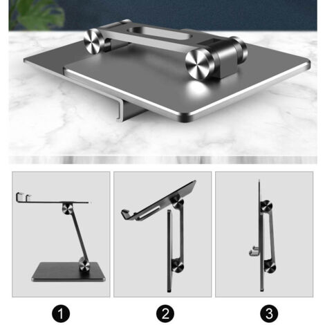 Support tablette aluminium pliable, réglable multi-angles, stable pour canapé, lit, bureau et voyage, gris MT134
