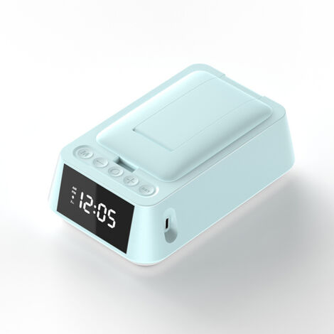 Support Téléphone - Enceinte Bluetooth - avec Affichage LCD - Haut-Parleurs Stéréo - Base Antidérapante - pour Cuisine Bureau Voyage - 1 Pièce - Bleu
