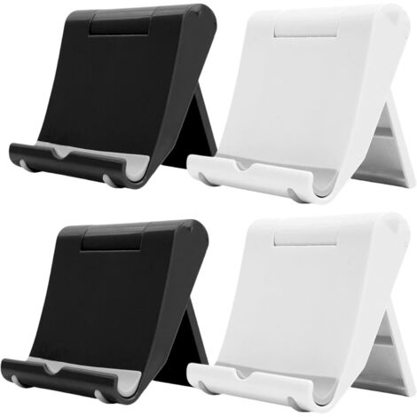 Support Téléphone - Lot de 4 - Plastique - Pliable Réglable - Bureau Voyage - 9,8x8cm Blanc Noir