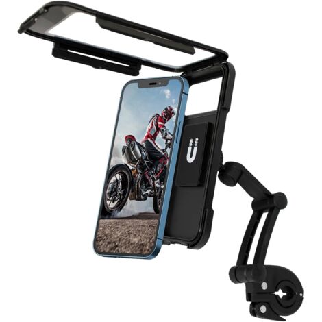 Support Telephone Moto, Etanche 360° Rotation Support Smartphone Moto, Anti Vibration Support Téléphone avec Écran Tactile VTT Support Guidon pour Téléphone Jusqu'à 7,0"
