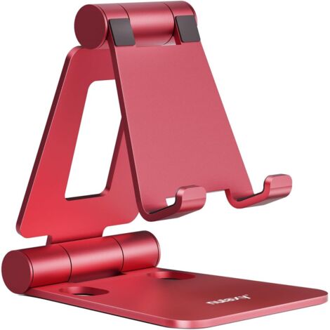 Support Téléphone Portable - 1 Unité - Aluminium - Réglable Et Pliable - Bureau Et Cuisine - Rouge