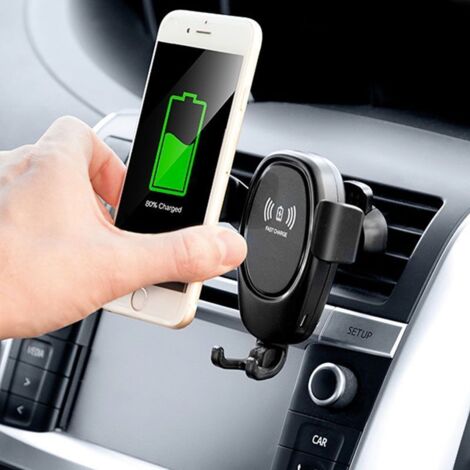 Support téléphone portable avec chargeur induction 10W – Fixation grille d'aération – Angle ajustable 360° – Compatible 6,5 à 8,5 cm – Shop-Story