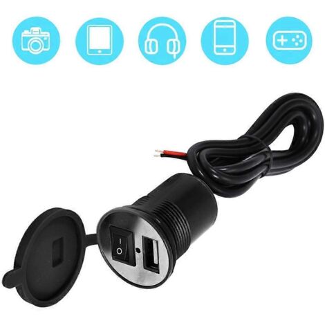 Support téléphone pour guidon moto étanche, chargeur USB DC 12V avec interrupteur, noir.