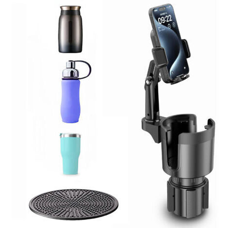 Support téléphone pour Porte-gobelet, Support 2 en 1 pour Porte-gobelet avec Bras à 360° pour Voiture pour Tous Les de 4 à 7 Pouces et la Plupart