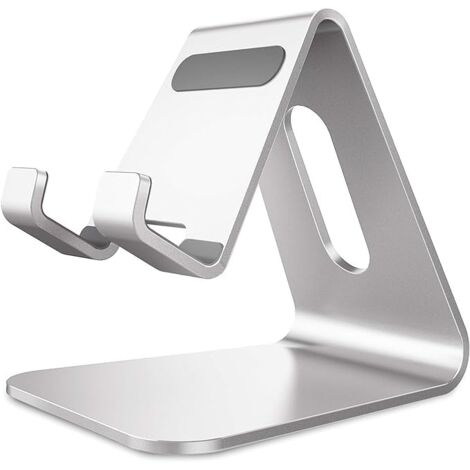 Support Téléphone, Support de Bureau en Aluminium Compatible avec iPhone 16 15 14 13 12 Mini Pro Max XS Max XR X Se 8 7 6 6s Plus Huawei Mate 60 Pro, Samsung S23 S22 S21-Argent
