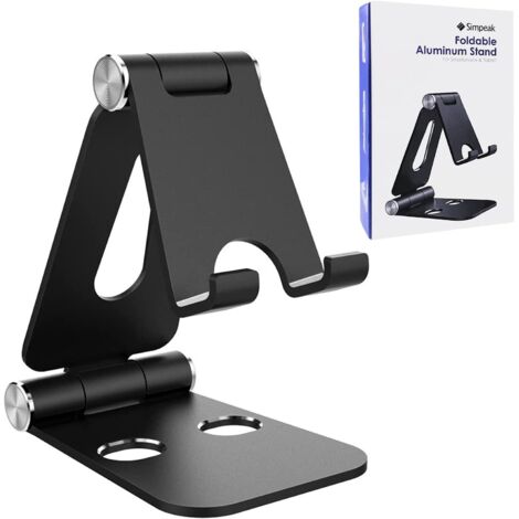 Support Téléphone Tablette - 1 Unité - Alliage D'aluminium - Pliable Angle Réglable - Bureau Maison Voyage - Noir