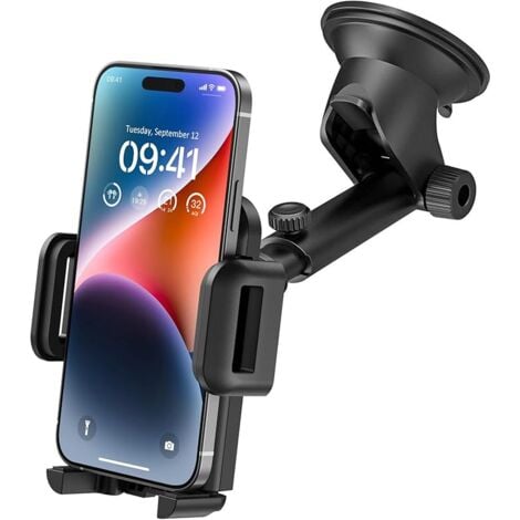 Support Téléphone Voiture pour Tableau de Bord Pare-Brise Réglable porte Voiture telephone Support et Un Bouton de libération Support Voiture Auto pour Smartphones et GPS 4.7-7.0 Pouces Noir