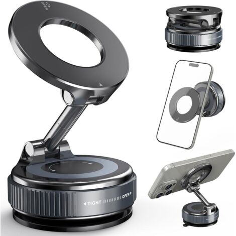 DPZO Support Telephone Voiture Ventouse， Support Telephone Voiture Magnetique: 360° Rotation Support Voiture - Ventouse Vide Puissante De 2800 Gf - Support Telephone Voiture Pour Iphone，Noir