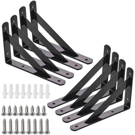 Support Triangulaire - Equerre Murale 200 mm x 120 mm - Acier - 90 Degrés - Noir - 8 Pièces