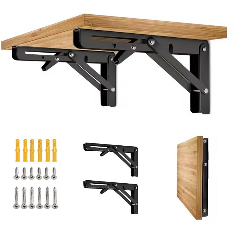 Lot de 2 trépieds pliables de 25 cm (10 pouces), support à monter soi-même, compatible avec les tables pliantes et les tables murales, noir.
