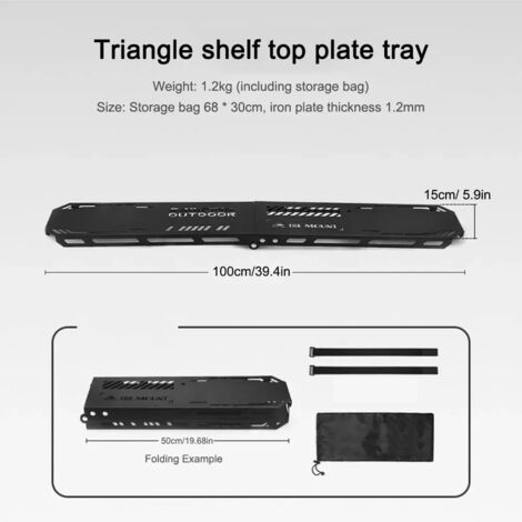 Support triangulaire pour trépied de camping pliable, plaque supérieure en alliage d'aluminium, crochet de rangement triangulaire avec trou de suspension.