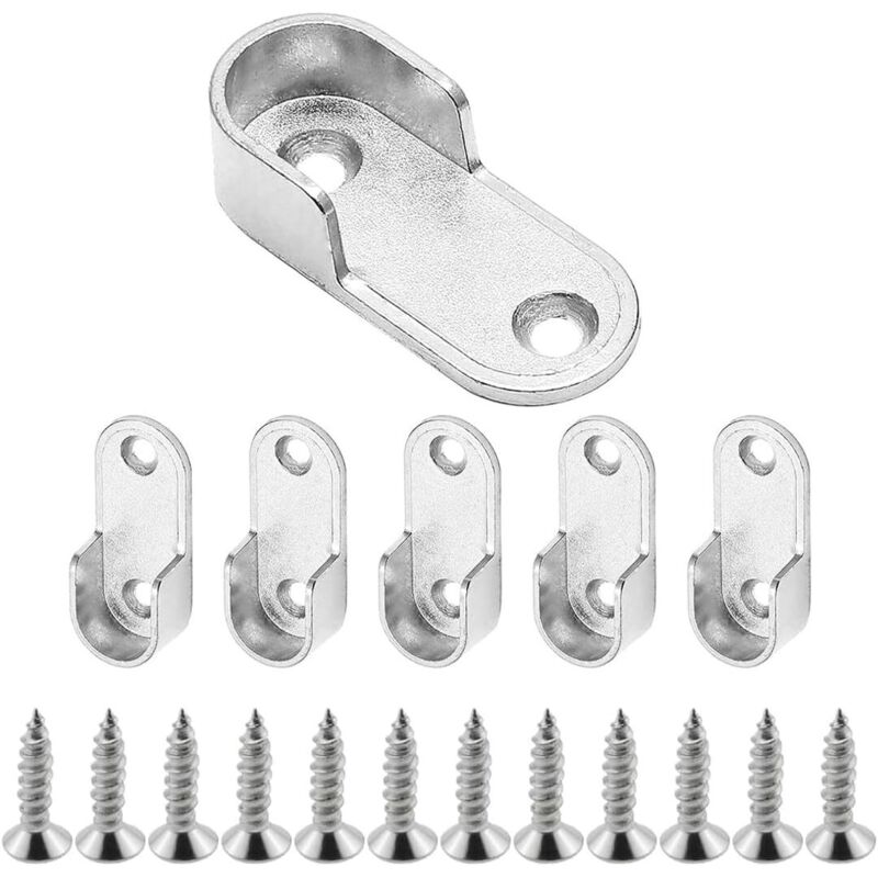 Support Tringle Penderie, 6 pcs Barre de penderie Avec 12 Vis, Support Tringle, Penderie Ovale soutien Barre Penderie, pour soutien pour Tringle