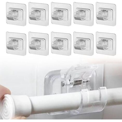 Support Tringle Rideaux sans Percage,10pcs Supports de Tringle Auto Adhésifs,Support Rideau sans Percage,Support Rideaux Transparent