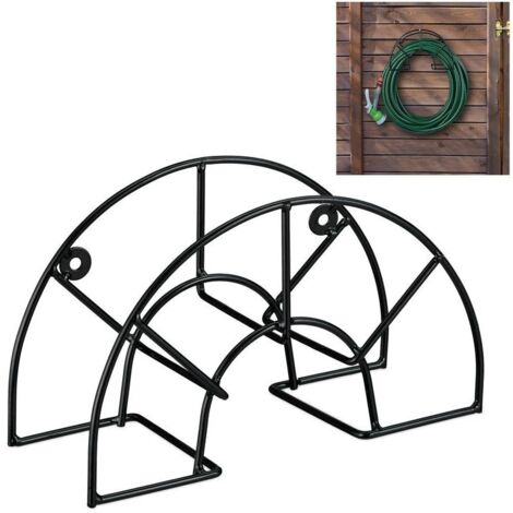 Support tuyau d’arrosage, pour 45 m & 5/8", enrouleur, dévidoir, acier, montage mural, rond, jardin, noir