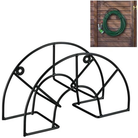 Support tuyau d’arrosage, pour 45 m & 5/8", enrouleur, dévidoir, acier, montage mural, rond, jardin, noir